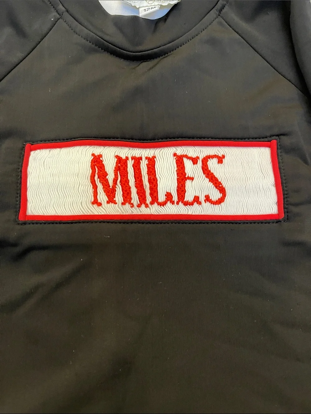 Sew Magnolia Smocks Black Rash Guard Swim Top with Red Name Miles